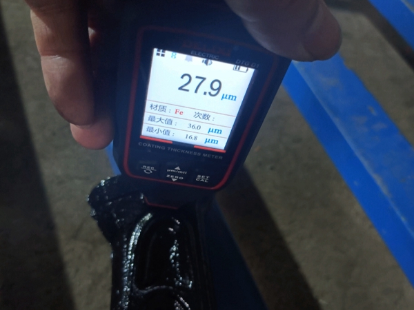 Electrophoresis coating thickness test using thickness gauge for cast iron municipal components